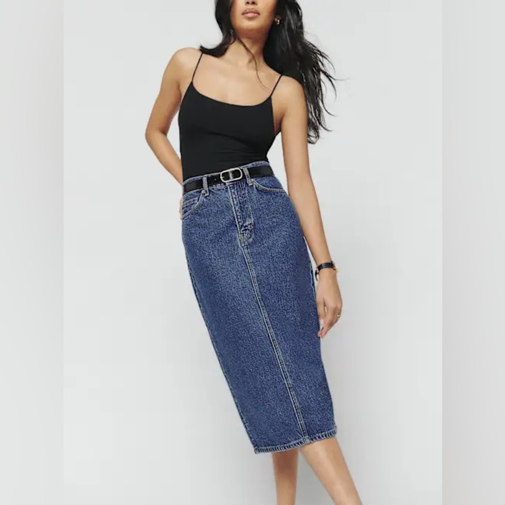 Reformation Jayde High Rise Denim Midi Skirt Blue - Size 25